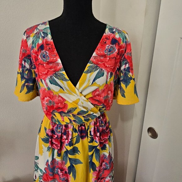 Flying Tomato Yellow Pink Floral Maxi Dress Small Perfect for Easter - Picture 2 of 10